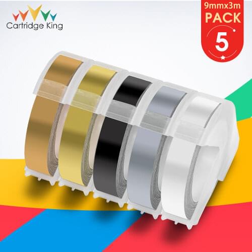 5PK Champagne Gold Silver Clear Color Label Tape 3D Embossing Replace for Dymo Label Printer 20008 1595GY 20008CP 9mm Sticker