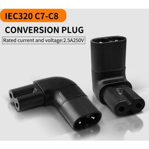 IEC320 C7 to C8 Adapter 90 Degree Left/Right Angle AC Power Adapter Male to Female Converter Extension Connector