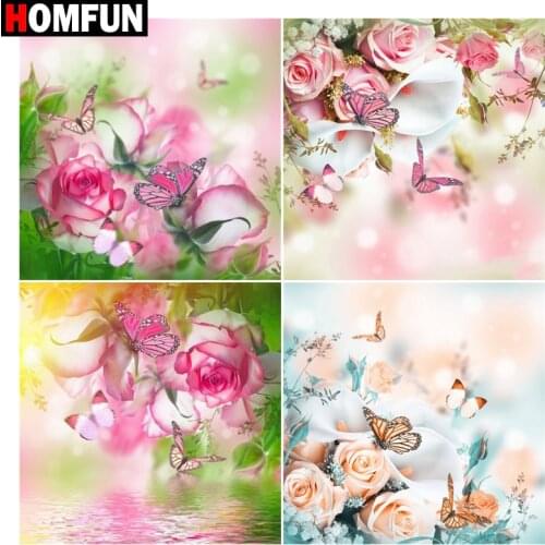 HOMFUN Full Square/Round Drill 5D DIY Diamond Painting "Flower butterfly" 3D Embroidery Cross Stitch 5D Home Decor Gift