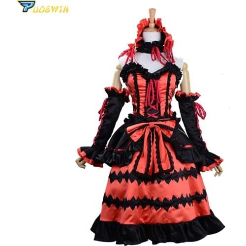 Anime Date a Live Tokisaki Kurumi Cosplay Costume Orange Red Dress