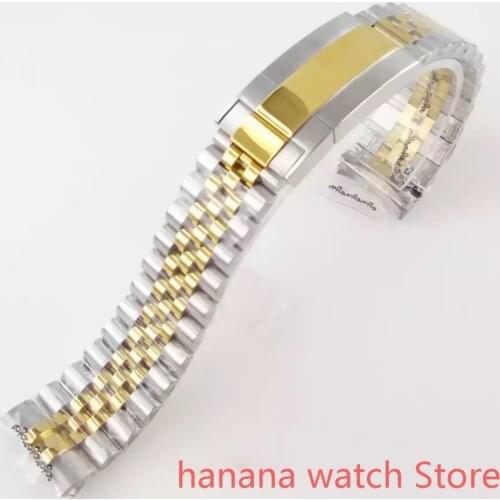 BLIGER NO logo 20mm wide steel silver jubilee strap bracelet two-tone gold folding clasp