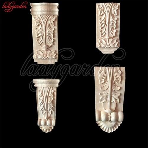 Flower Wood Appliques for Furniture Cabinet Unpainted Mouldings Decorative Figurines Decorate for Cabinet Door Furniture Decor