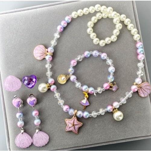 Purple Color Baby Acrylic Jewelry Set Gift Children Cute Jewelry Sets Kids Jewellery Ring Earring Bracelet Pendant Necklace