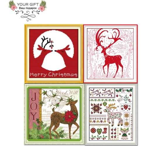 Joy Sunday C234(1)C261(6)C273C335 Christmas Reindeer Dear Merry Christmas Santa Elk With Dolls Home Decor Cross Stitch kits