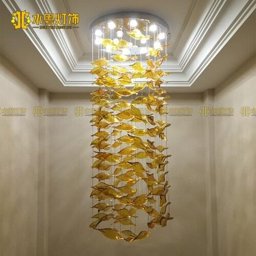 Customized front lobby hotel lobby sales department art twisted leaf glass ceiling lamp non-standard engineering lights
