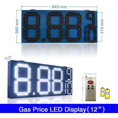 Custom made 12''inch Red Green Yellow White Color Waterproof Electronic Digits Remote Control Oil Station Gas Price