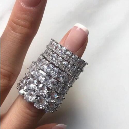 Top Quality Iced Out White Pink Cubic Zirconia Paved Full Round CZ Eternity Band Stacking Finger Rings Engagement For Women