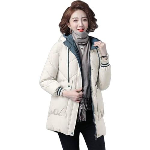 New 2021 Womens Down Cotton Clothes Mid-Length Winter Loose Thicken Fashion Lady Jacket Hooded Cotton Clothes Overcoat Parka