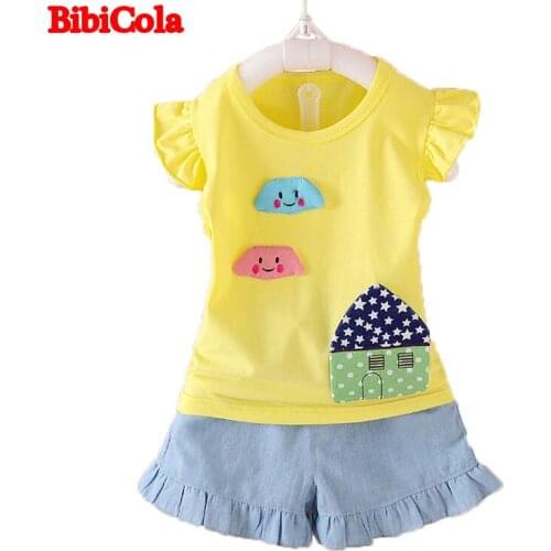 BibiCola summer baby girls clothing set kids top +jeans summer girls shorts set toddler tracksuit set casual outfits set