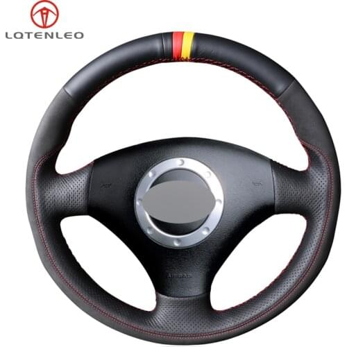 LQTENLEO Hand Sew Car Steering Wheel Cover Black Leather Suede For Audi A3 2000-2003 A4 2003-2005 RS6 S4 2004-2006 TT 2001-2006
