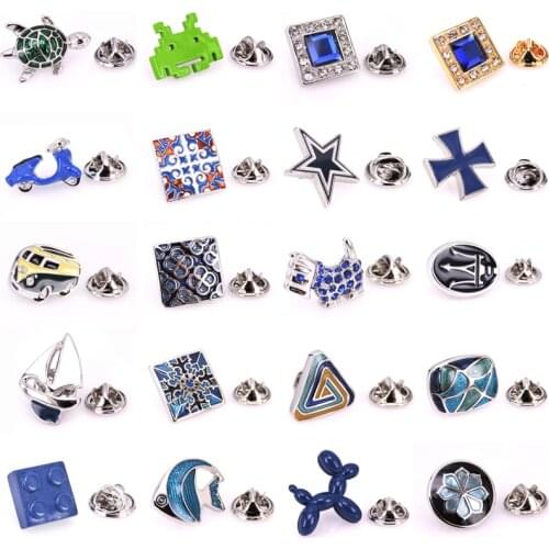 Summer new high quality brass hand colored blue enamel brooch classic punk style mens Lapel Pin Hat Scarf backpack Badge