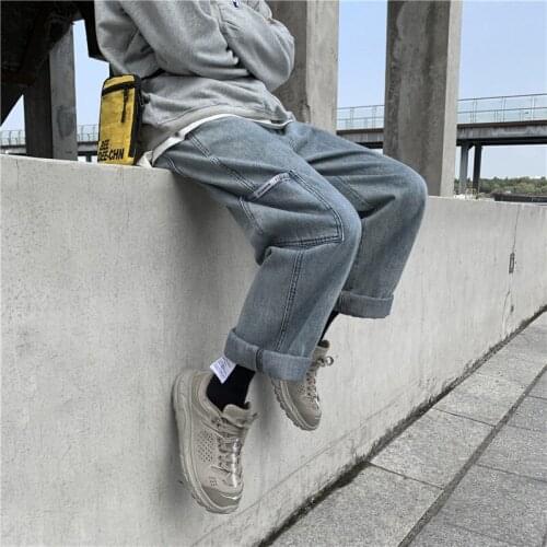 Men Streetwear Wide Leg Blue Jeans Harem Pants 2021 Denim Men Korean Fashions Black Jeans High Waist Designer Clothes