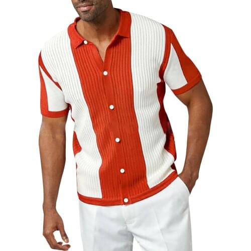 Men Summer Shirts 2021 Fashoin Splicing Short Sleeve Cardigan Beach Brief Single Breasted Blouse Korean Turn-down Collar Chemise