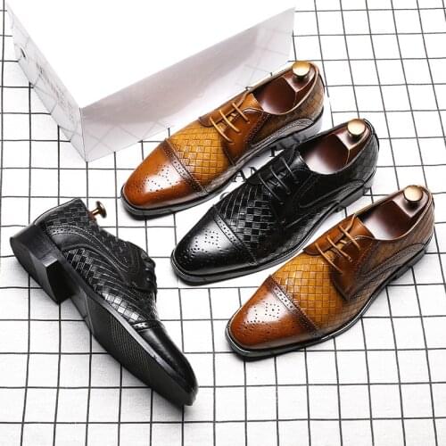 Mens Casual Business Leather Shoes Fashion High-quality Dress Shoes Color Matching Retro Brogue Shoes Banquet Mens Shoes
