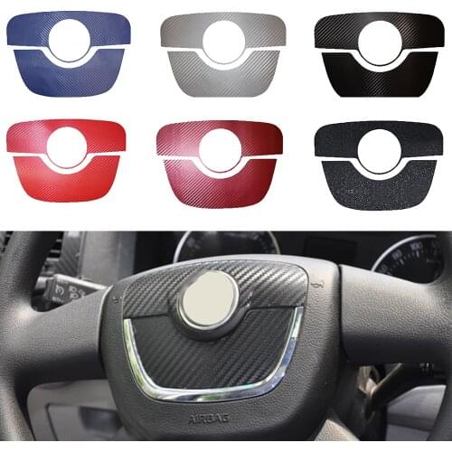 For SKODA Octavia 2010 To 2013 Steering Wheel Center Cover Stickers Carbon Fiber And Frosted Flash Fashion Car Decals Styling