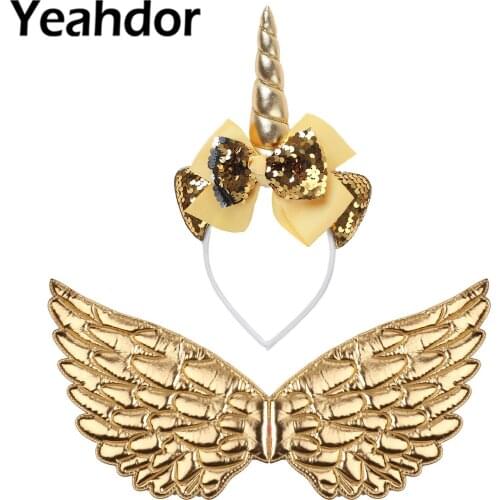 Sequins Cartoon Hair hoop Hairbands Metallic Angel Wings for Kid Girls Party Headwear Children Cosplay Costume Photography Props