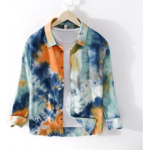 Autumn New Corduroy Tie Dye Shirt For Men Long Sleeve Fashion Casual Party Shirt Pure Cotton Street Individuality Mens Clothing