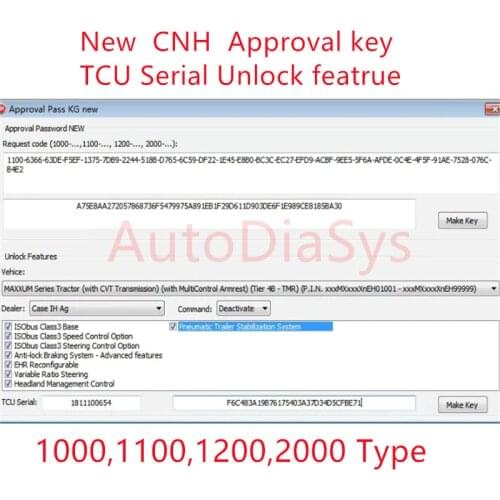 CNH APPROVAL PASSWORD one key (Long passwords for setting speed limiter values) for 1100,1200,2000 Type andTCU Serial Unlock