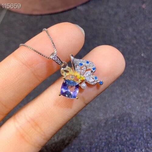 100% Natural Real Tanzanite Necklace Pendant S925 Sterling Silver Womens Color Gemstone Natural Jewelry