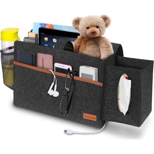 Bedside Bunk Bed Organizer Felt Hanging Storage Bag with Tissue Box and Water Bottle Pocket for College Dorm Sofa Desk Bunk Bed