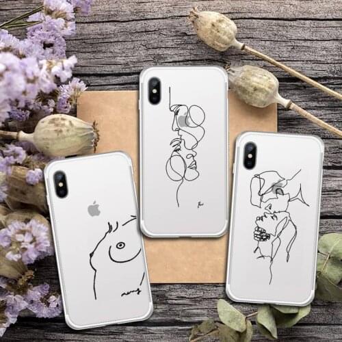 Art Simple Kiss Rose Sex Girl Body Phone Case Transparent for iPhone 6 7 8 11 12 s mini pro X XS XR MAX Plus