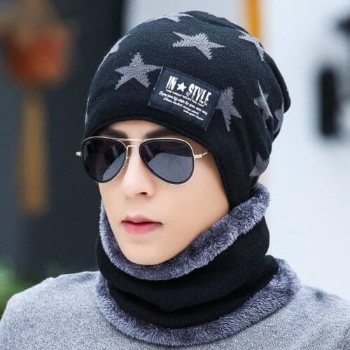 New Mens Thick Winter Hat Scarf And Velvet Warm Ski Hat Scarf Suit Men Beanie Ear Protection Neck Large Size Cotton Face Mask