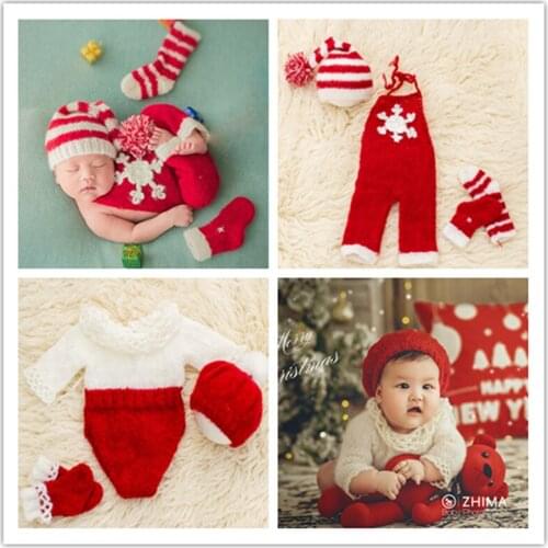 Dvotinst Newborn Baby Girls Boys Photography Props Handmade Crochet Christmas Outfits Set Bonnet Fotografia Studio Photo Props