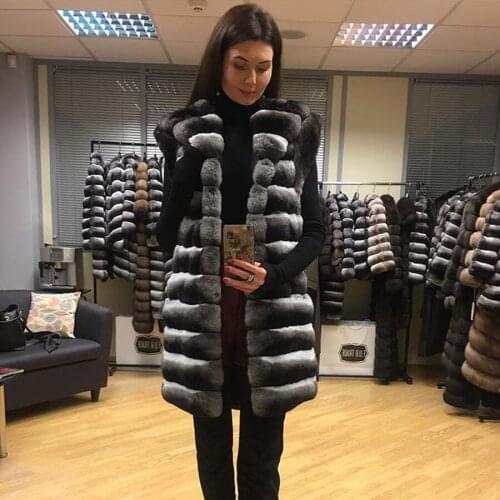 Women Mid-Long Rex Rabbit Fur Coat Autumn Winter Jacket Fashion Hooded Vest Chinchilla Color 2020 New Arrival