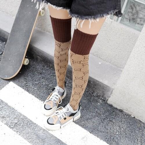YZ-S-NW-0006 Autumn and winter over the knee socks popular logo female socks letter stockings high leg socks