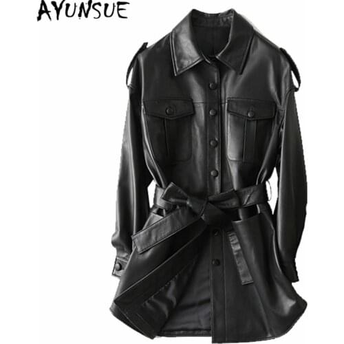 AYUNSUE Fashion Real Leather Female Jacket 2020 Spring Autumn Korean Vintage Streetwear Genuine Leather Trench Coat Women 29108