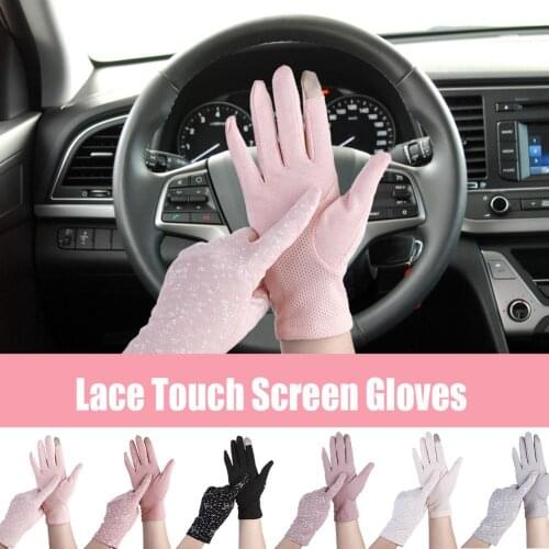Women Sunscreen Gloves Spring Summer Lace Stretch Touch Screen Glove Anti-UV Wrist Short Slip Resistant Breathable Driving Glove
