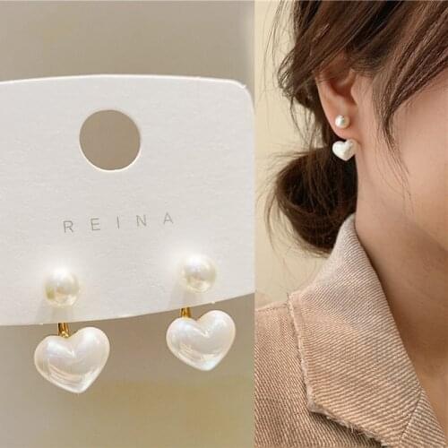 New Fashion Heart Pearl Earrings With White Color Enamel Heart Charm Drop Earring Gold Color For Girls Women 2021 Trend