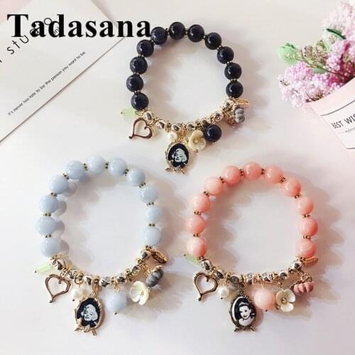 Blue Sand Stone Rose Crystal Bead Bracelet Women Accessories Shell Charm Friendship Bracelet Natural Stone Jewelry Vintage Gift