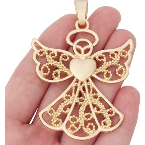 1 x Fashion Large Guardian Angel Matte Gold Tone Charms Pendants for Necklace Jewelry Making Accessories 80x54mm