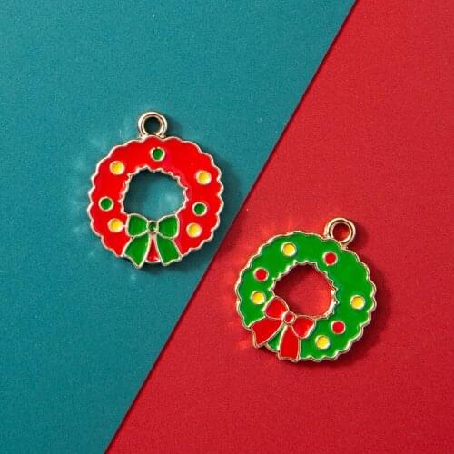 10Pcs Enamel Christmas Wreath Charm Pendant for Jewerly DIY Making Bracelet Women Necklace Earrings Accessories Findings Craft