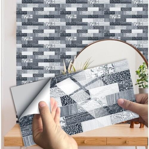 10pcs Marble Texture Pattern Embossing Tiles Sticker Kitchen Bathroom Bedroom Home Decor Glossy Surface Peel & Stick Art Mural