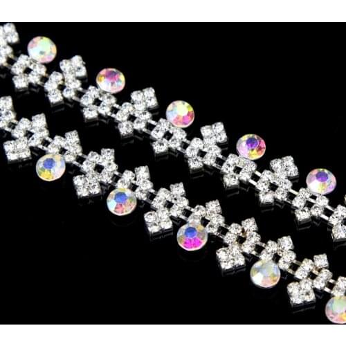 10Yards Glass Rhinestones Colorful Applique For Wedding Dress Sewing Accessories Hotfix Rhinestones