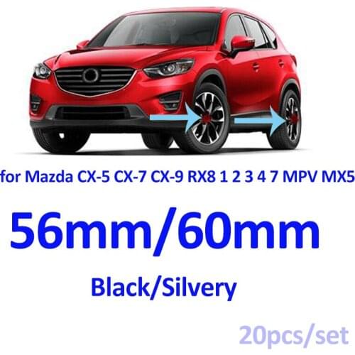 20pcs/set ABS PVC Car Emblem Wheel Center Hub Rim Caps Black silvery 56mm 60mm for CX-5 CX-7 CX-9 RX8 1 2 3 4 7 MPV MX5