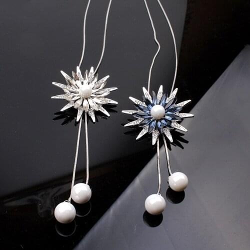 2019 Long Necklace Sweater Chain Fashion Fine Metal Chain Crystal Rhinestone Pearl Flower Pendant Necklaces Adjusted