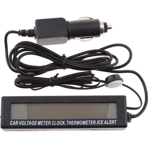 4 In1 LCD Car Voltmeter Thermometer Clock Voltage Volt Alarm Indoor Outdoor