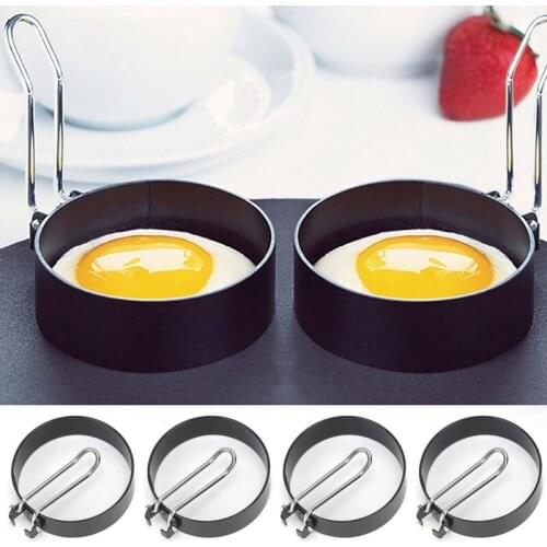 4pcs Stainless Steel Frying Rings Perfect Round Fried Egg Poach Mould With Handle Non Stick Fried Egg Mold Kitchen Accessories