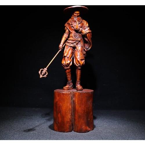 10"China Folk Collection Old Boxwood Monk statue Hand-held instruments Standing Buddha Ksitigarbha Office Ornaments Town House