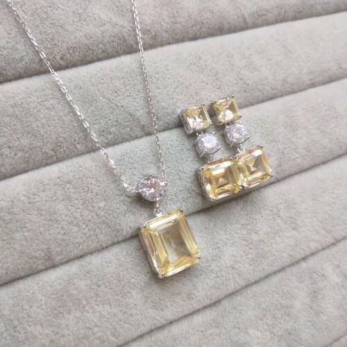 SLJELY Fashion 925 Sterling Silver Clear White Yellow Pink Square Zircon Earrings Necklace for Women Wedding Party Jewelry Set