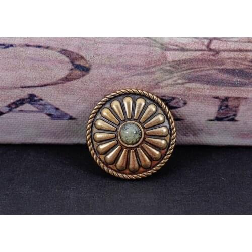 10pc Tribal Beige Turquoise Antique Brass Bohemian Flower Leathercraft Saddle Conchos