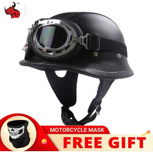 Motorcycle Helmet Leather Helmet For Motorcycle BLACK Motorcycle Open Face Half Helmet Retro Moto Helmet Summer Casco Moto DOT