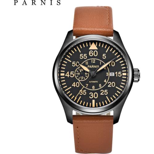 Parnis 44mm Mechanical Mens Watches Miyota 21 Jewels pilot Military Watch Automatic Men Watch 2020 Sapphire Crystal Wrist Watch