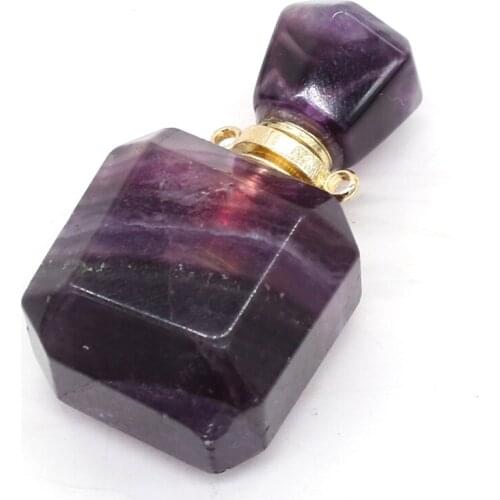 Natural Stone Perfume Bottle Pendant Square Shape Amethysts Essential Oil Diffuser Pendant for Jewelry Charms Gift 18x33mm