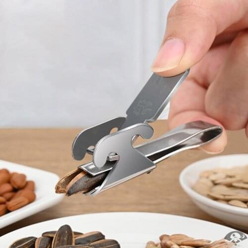 Melon Seed Peel Gadget Household Stainless Steel Melon Seed Sheller Clamp Peeler Walnut Pine Peanut Sheller Folder Kitchen Tool