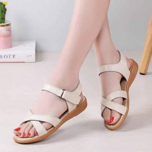 OKKDEY Summer Split Leather Sandals Women Flat Ladies Leather Shoes Slip Resistance Casual Sandals For Woman Soft Ladies Shoes