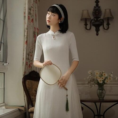 New physical store purchase in spring 2021 13 line womens clothing Chinese style Zen knitted oder dress